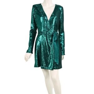 Ramy Brook Women's Emerald Green Long Sleeve Sequin Dress - New - Size Small